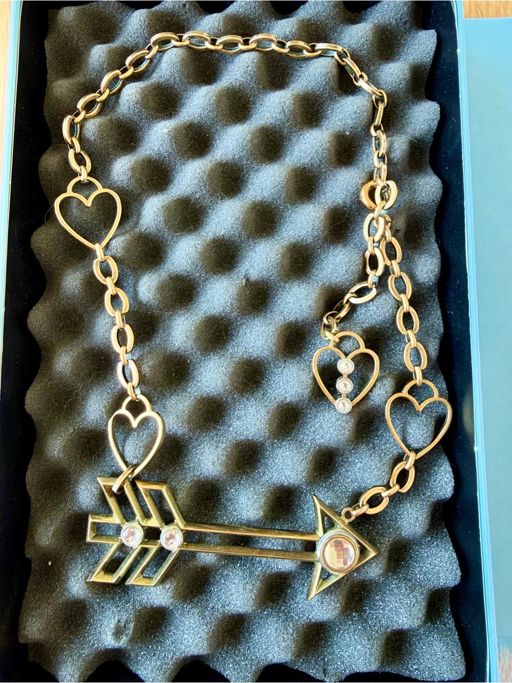 Lanvin Paris Crystal Heart & Arrow Statement Necklace w/ Original Box